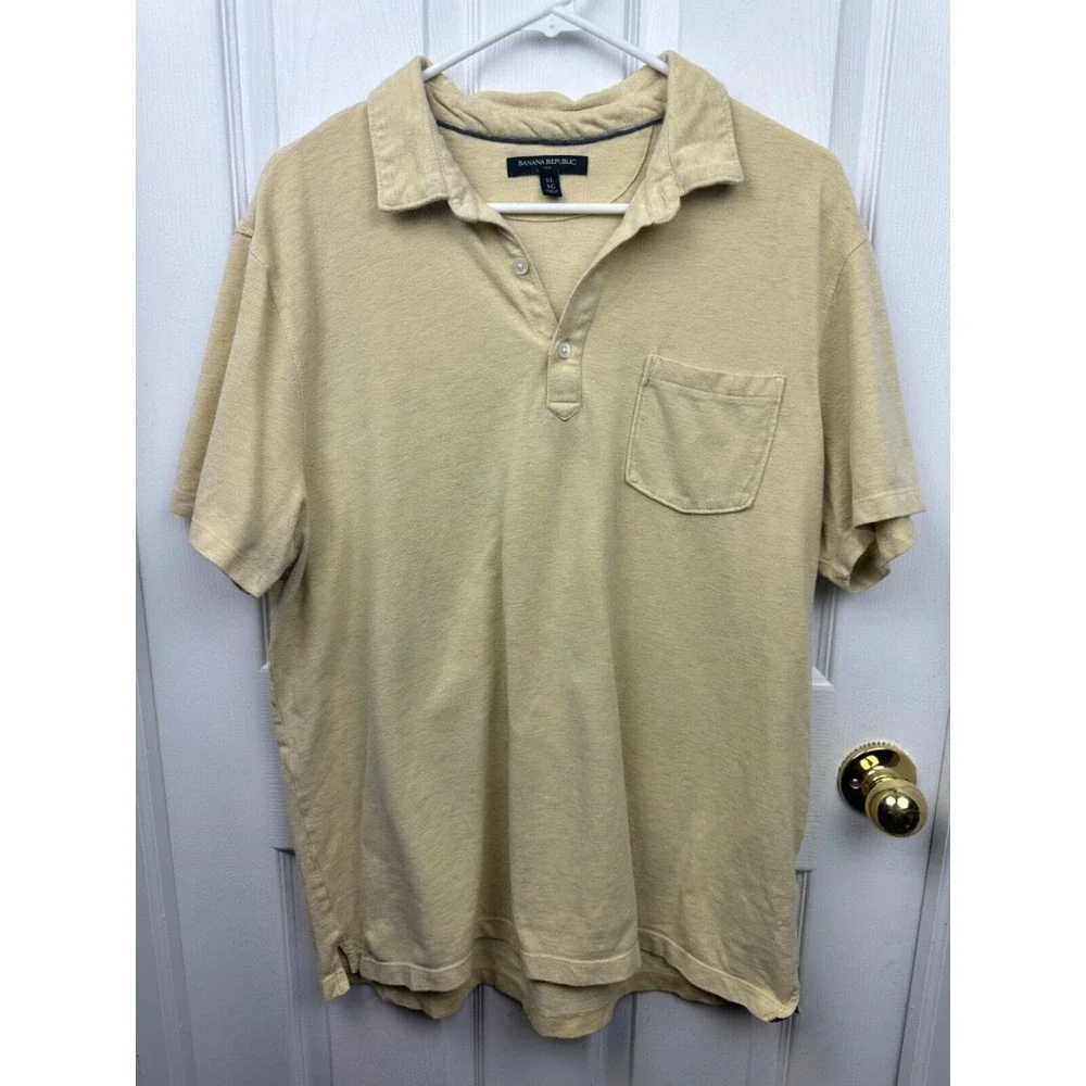 Banana Republic Mens Pocket Polo Shirt XL Yellow‎ Modern Casual Classic